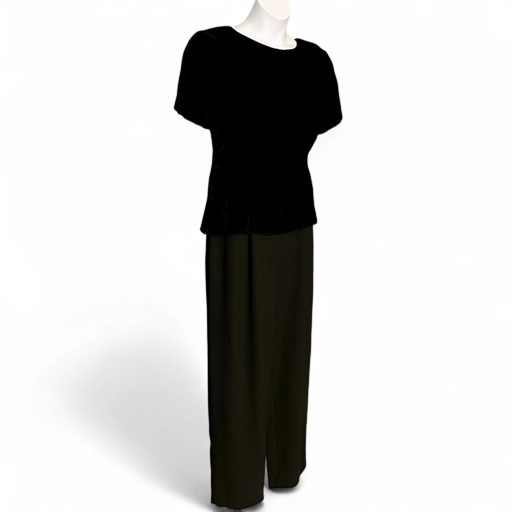 Vintage Talbots Black Jumpsuit Sz 12 Velvet Bodice Wide Leg Pants Party Elegant